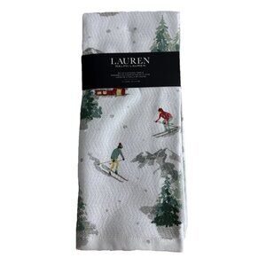 Ralph Lauren Christmas Kitchen Dish Towels Set of 3 White Red Skiers Trees NEW